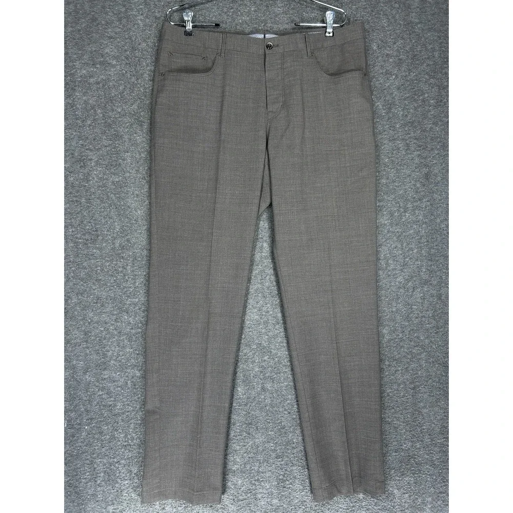 PT01 Dress Pants‎ Trousers Mens (52) 35x32 Gray Brown Strech Easy fit Wool Blend